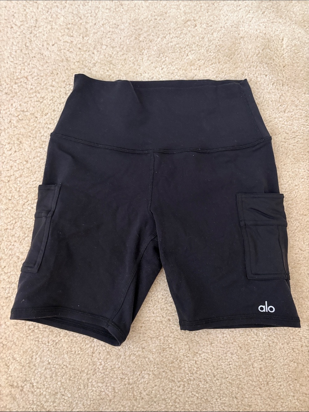 ALO Yoga Black High-Rise Cargo Bike Shorts with Side Pockets